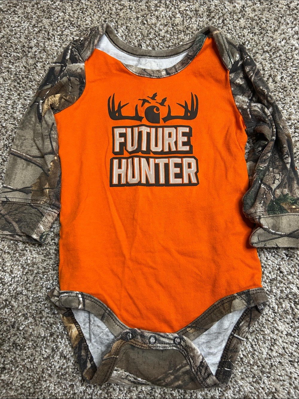 Carhartt Orange and Camo 'Future Hunter' Long-Sleeve Baby Bodysuit
